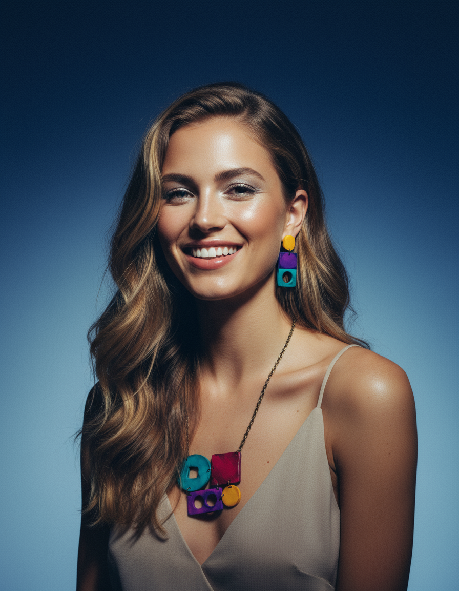 Funky Statement Necklace with Bold Colorful Geometric Style