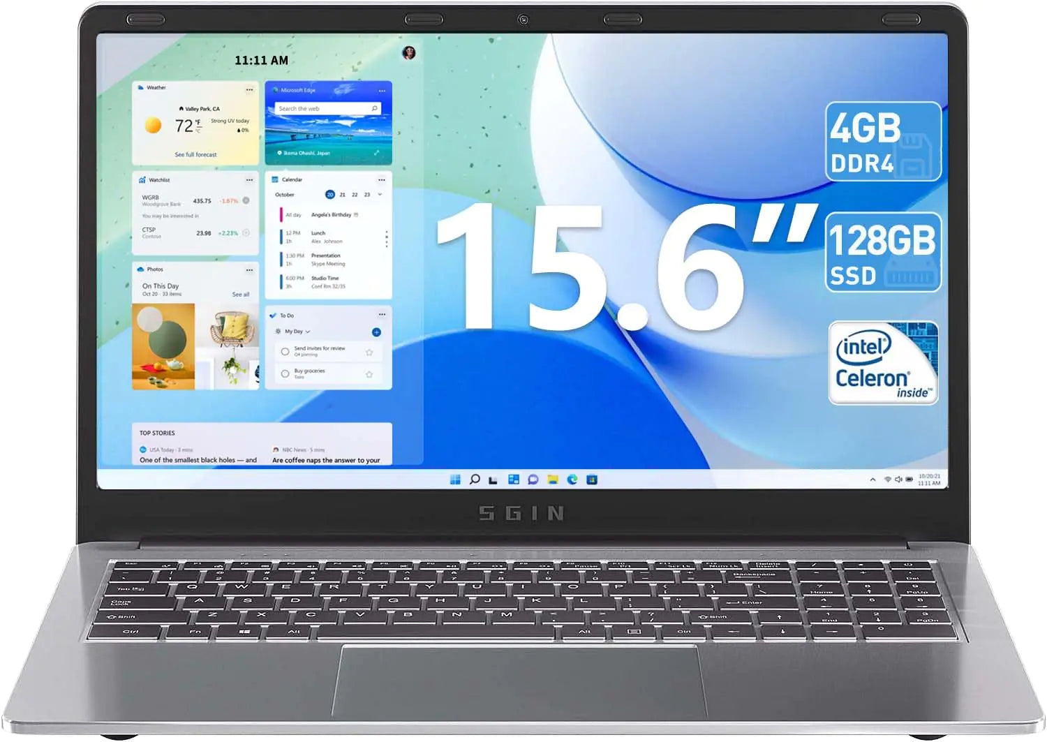 Naclud 2024 Laptops 15 Inch Laptop Laptop Computer with 4GB RAM128GB ROM Intel N4000 Processor Webcam Mini-HDMI 2.4G/5G WiFi BT5.0 Type C USB3.2 53200mWh Long Battery Life Silver