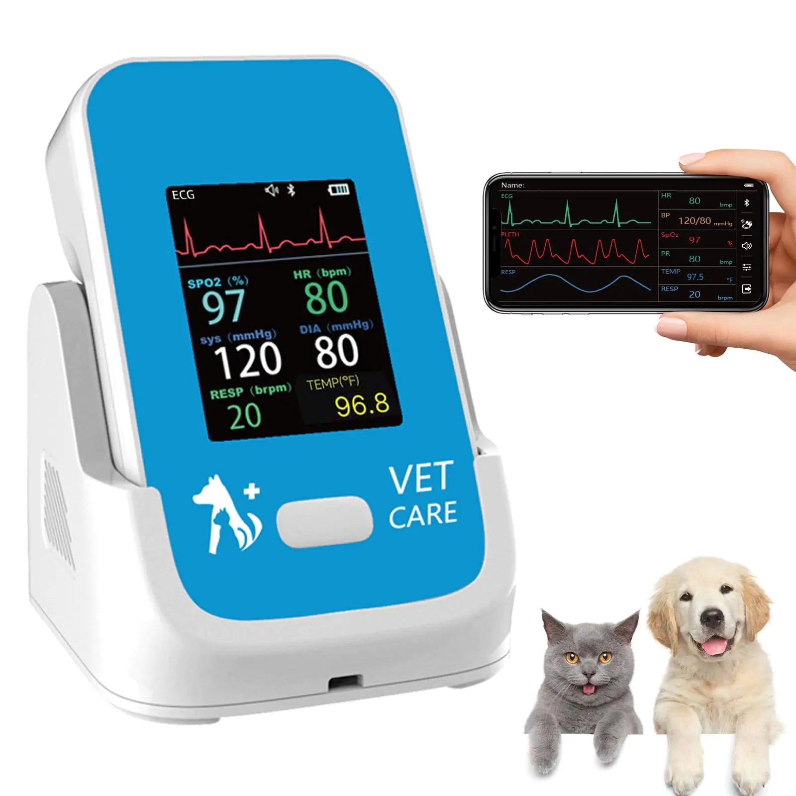 Pepultech Veterinary Blood Pressure Monitor for DogWireless Rechargeable 6 Parameters Animal Vital Signs MonitorAccurate Bluetooth Veterinary Pulse Oximeter with Free APP for Family Clinic Use