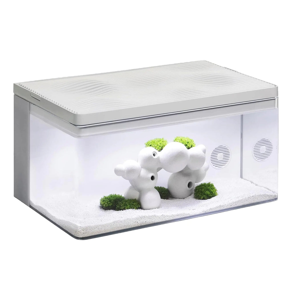 Harmony Premium All-in-One Aquatic Tank by Clairnara - iF Design Award Winning 10 Gallon Aquarium with Premium LED Light Patented Filtration System and Ultra-Quiet Water Pump - White