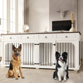 86.6" Large Dog Crate Furniture for 2 DogsXXXL Wooden Furniture Style Double Dog Crates Kennel Cage TV Stand End Table with 4 Drawers Divider LocksWhite