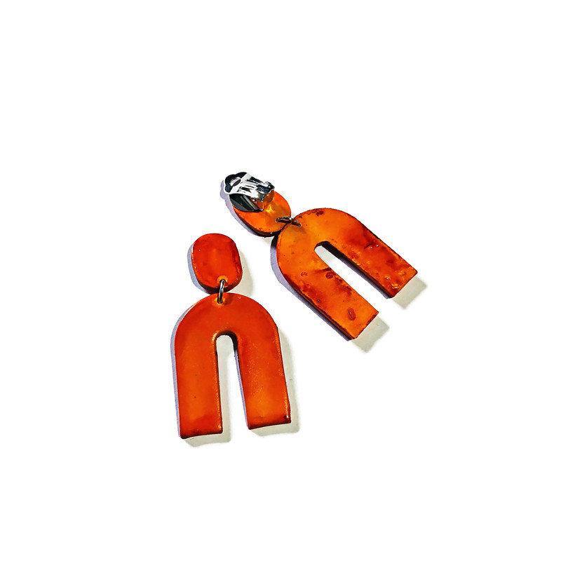 Burnt Orange Arch Clip On Earrings Handmade from Polymer Clay- "Lucy"