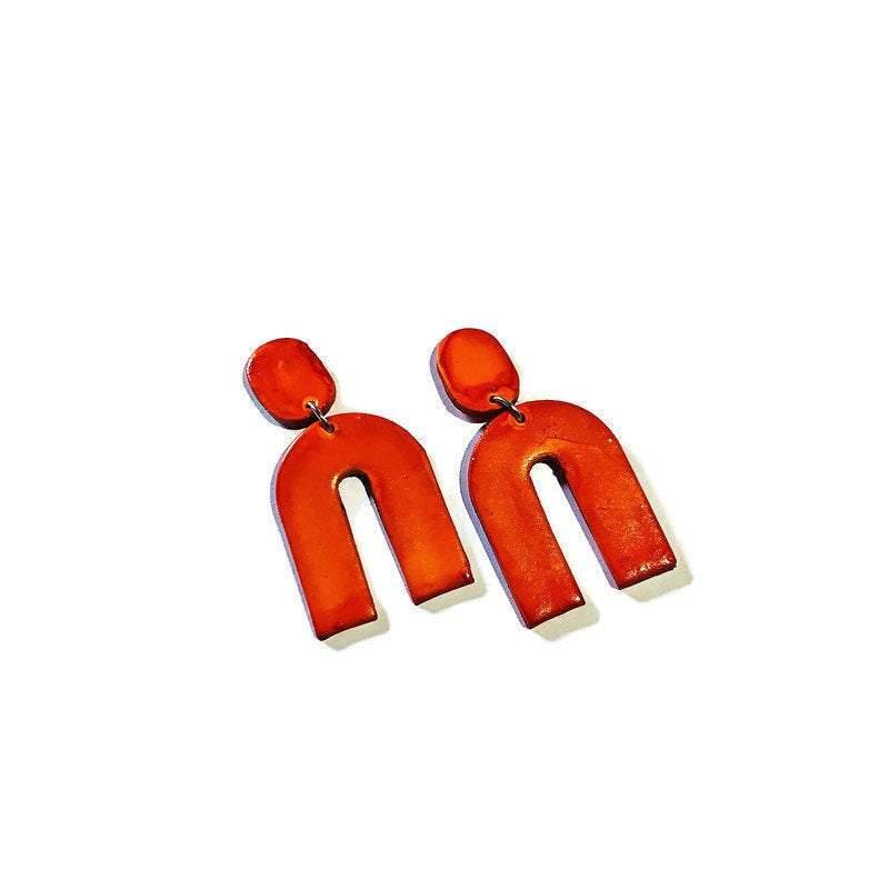 Burnt Orange Arch Clip On Earrings Handmade from Polymer Clay- "Lucy"