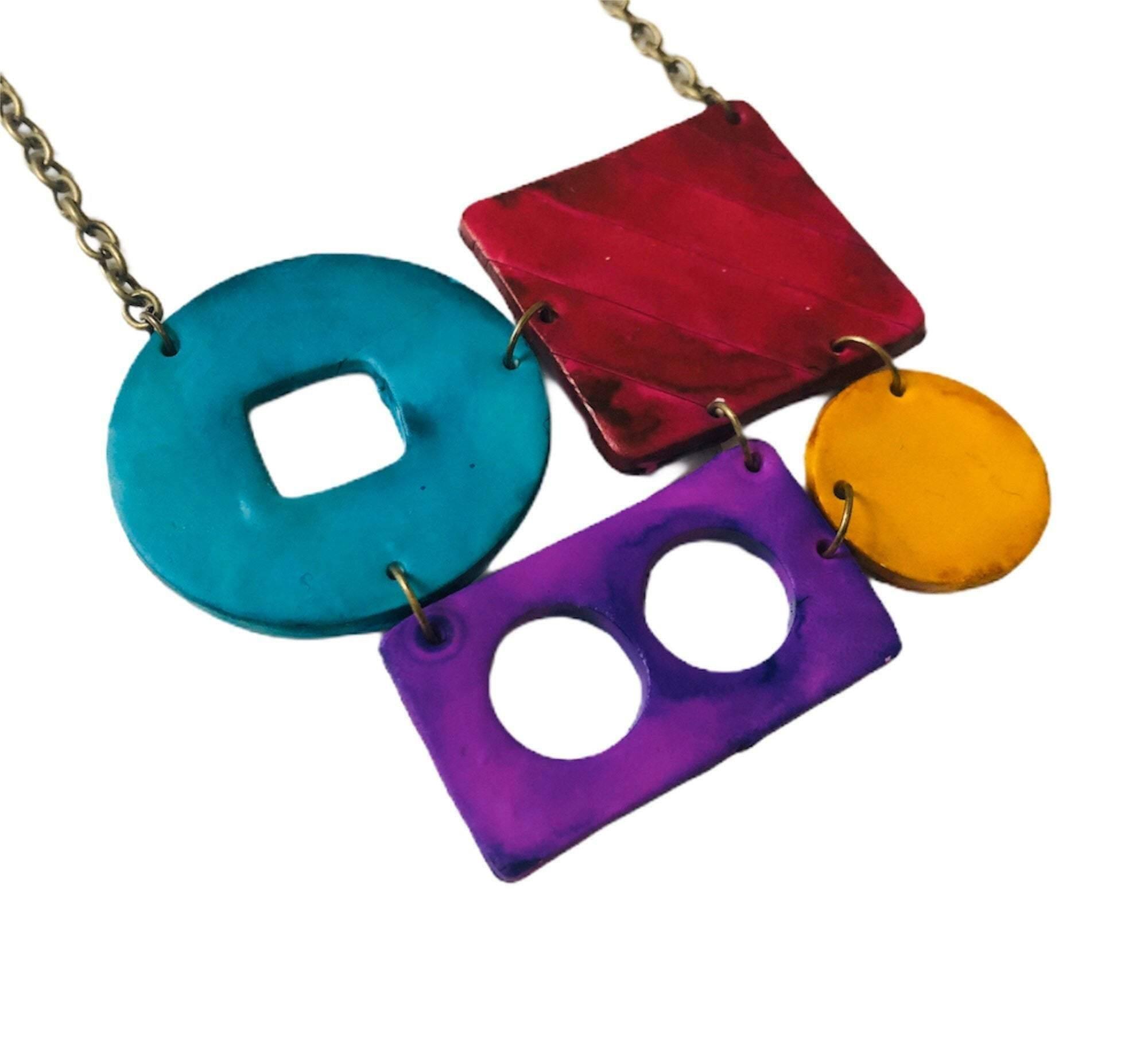 Funky Statement Necklace with Bold Colorful Geometric Style