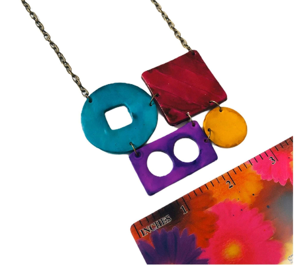 Funky Statement Necklace with Bold Colorful Geometric Style