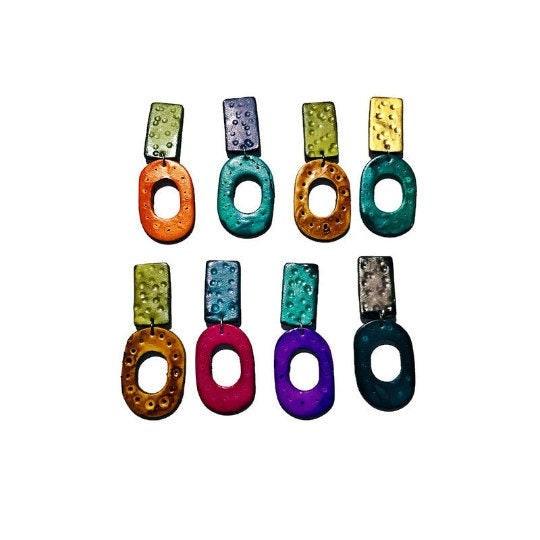 Large Handmade Statement Earrings Orange & Green