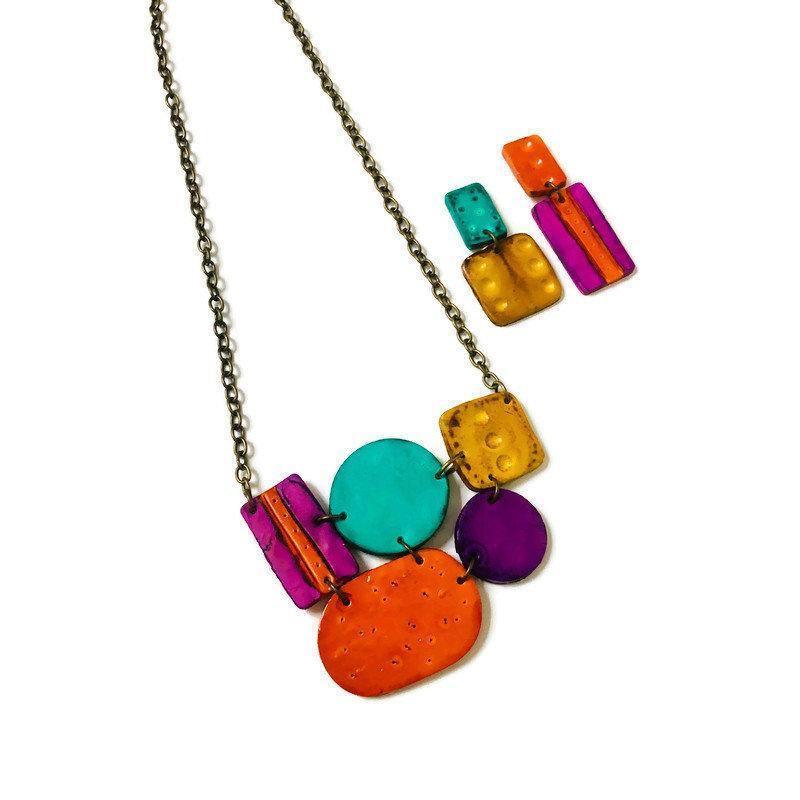 Multicolored Statement Jewelry Set with Necklace & Earrings