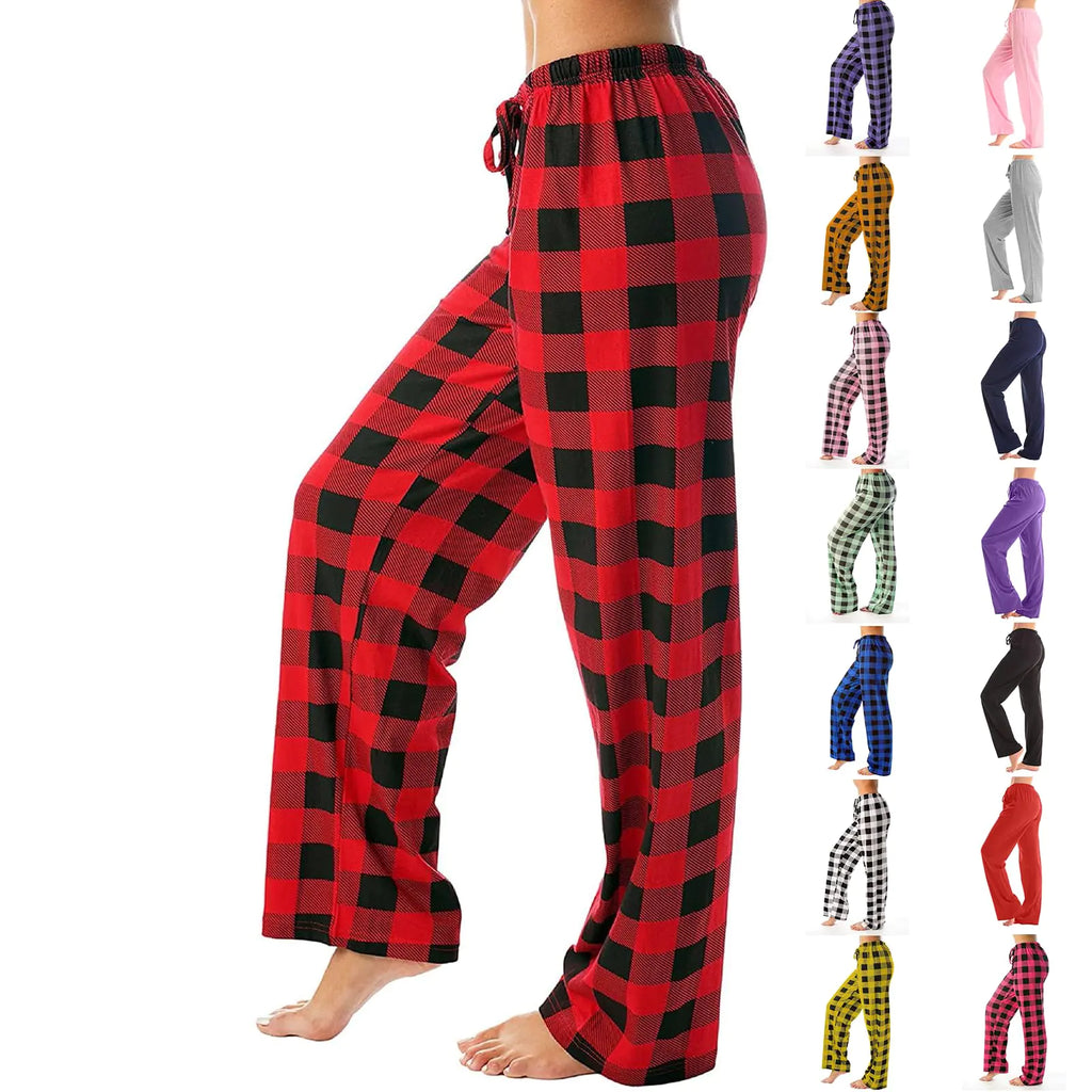 Buffalo Plaid Pajama Pants Cotton Soft Plaid Pj Pants Drawstring Wide Leg Plaid Pants Flannel Pajama Bottoms Sleepwear Plaid Pajama Pants Christmas Pajama Pants Women Red and Black Plaid Pajama Pants
